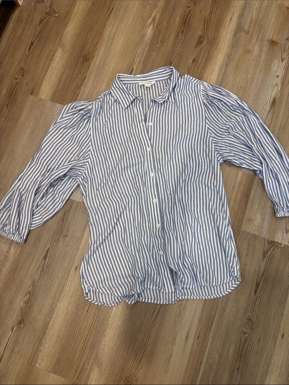 beachlunchlounge Blue and White Striped Button-Up Blouse
